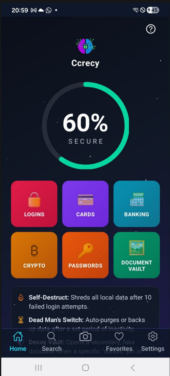 Ccrecy dashboard screen