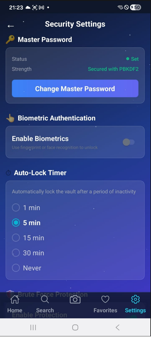 Ccrecy security settings screen
