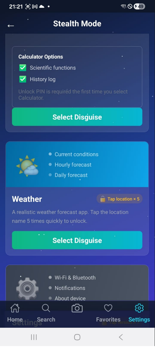 Ccrecy stealth mode screen
